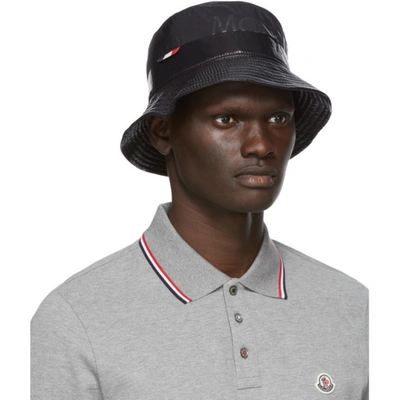 Shop Moncler Black Logo Bucket Hat In 999 Black