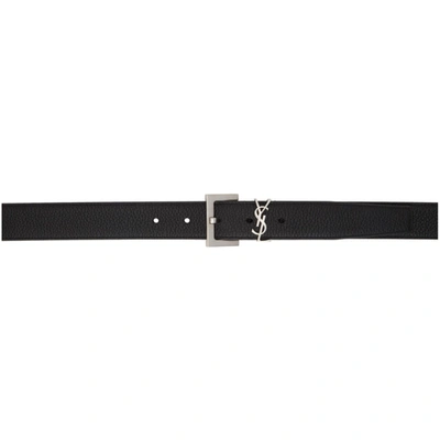 Shop Saint Laurent Black & Silver Monogram Belt In 1000 Black