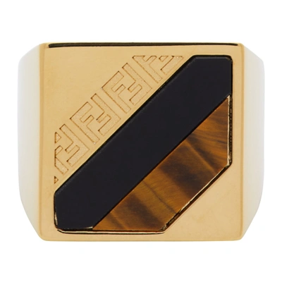 Shop Fendi Gold 'forever ' Signet Ring In F1bqw Onyx