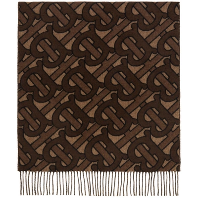 Shop Burberry Brown Cashmere Jacquard Monogram Scarf In Dark Mocha