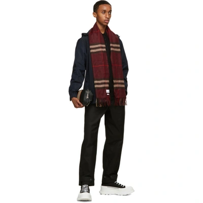 Shop Burberry Burgundy Cashmere Classic Check Scarf