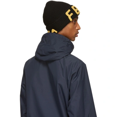 Shop Fendi Black & Yellow Logo Beanie In F0748 Black