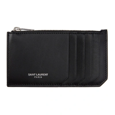 Shop Saint Laurent Black Fragment Zipped Card Holder In 1000 Nero