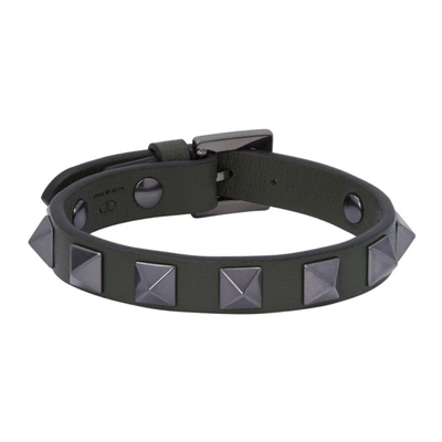 Shop Valentino Khaki  Garavani Rockstud Bracelet In Jbm Olive G