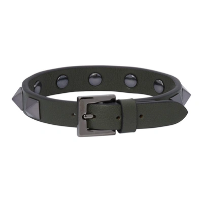 Shop Valentino Khaki  Garavani Rockstud Bracelet In Jbm Olive G