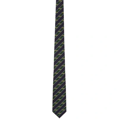 Shop Gucci Green & Navy Silk Interlocking G Horsebit Tie In 3168 Green/