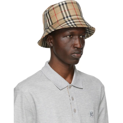 Shop Burberry Beige Check Bucket Hat In Archive Bei