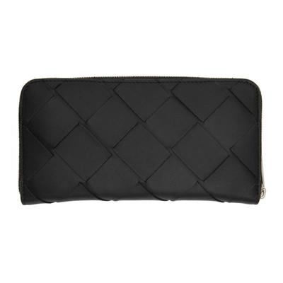 Shop Bottega Veneta Black Maxi Intrecciato Zip Around Wallet In 8803 Black