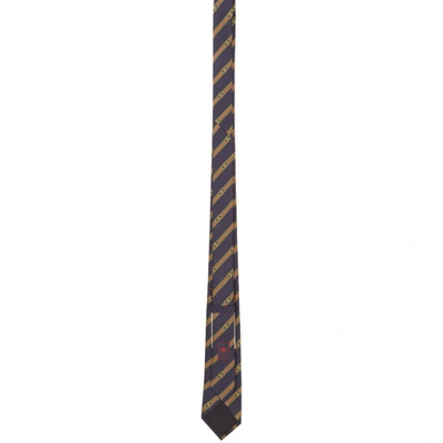 Shop Gucci Navy Jacquard Tie In 4000 Midblu