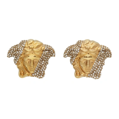 Shop Versace Gold Palazzo Dia Earrings In Kcvo Gldsil