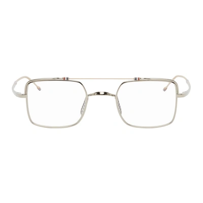 Shop Thom Browne Silver And Gold Square Tb909 Glasses In Slvwhtgld