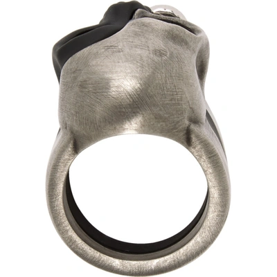 Shop Alexander Mcqueen Silver & Black Divided Skull Ring In 1027 0446 Sat+ver.bl