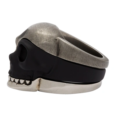 Shop Alexander Mcqueen Silver & Black Divided Skull Ring In 1027 0446 Sat+ver.bl