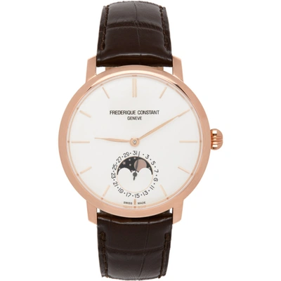 Shop Frederique Constant Gold & Brown Slimline Moonphase Watch In Gold/brown