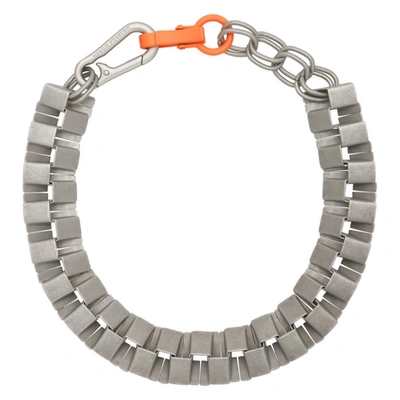 Shop Heron Preston Silver Geometric Cubic Necklace In Silver Orange