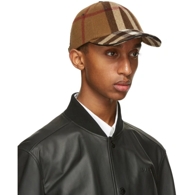 Shop Burberry Brown Wool Check Baseball Cap In Dark Birch