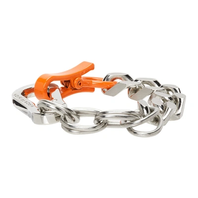 Shop Heron Preston Silver & Orange Multichain Bracelet In Silver Orange