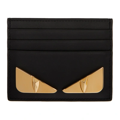 Shop Fendi Black & Gold Bag Bugs Card Holder In F0kur Black