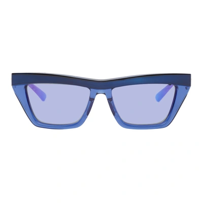 Shop Bottega Veneta Blue Rectangular Sunglasses In 403 Blue
