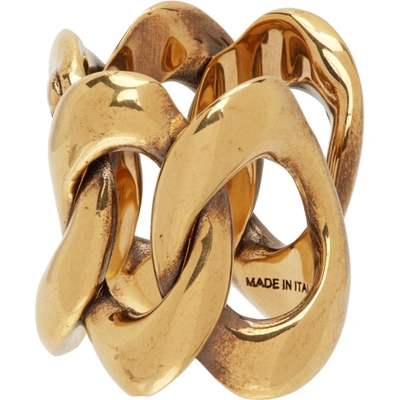 Shop Alexander Mcqueen Gold Chain & Skull Ring In 0448 Mcq0977 Oro O.b