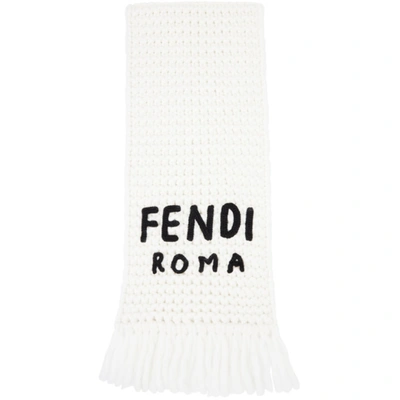 Shop Fendi White Wool Logo Scarf In F05wl Whtbl