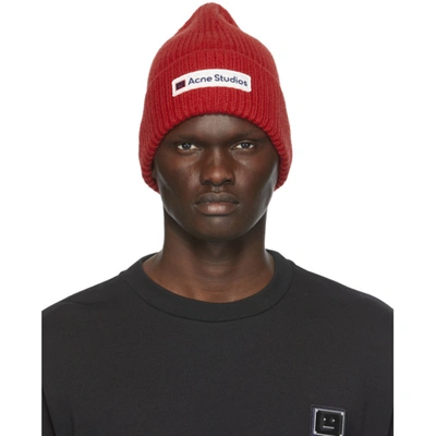 Shop Acne Studios Red Wool Patch Beanie