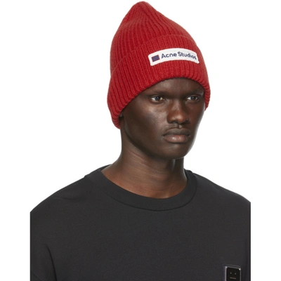 Shop Acne Studios Red Wool Patch Beanie