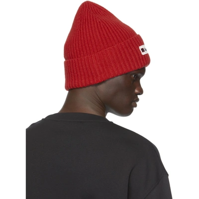 Shop Acne Studios Red Wool Patch Beanie