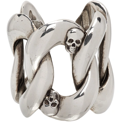 Shop Alexander Mcqueen Silver Chain & Skull Ring In 0446 Mcq0911sil.v.b