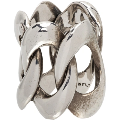 Shop Alexander Mcqueen Silver Chain & Skull Ring In 0446 Mcq0911sil.v.b