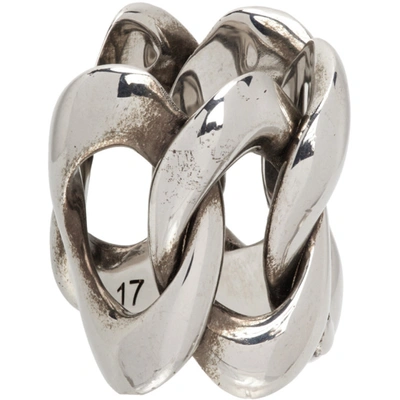 Shop Alexander Mcqueen Silver Chain & Skull Ring In 0446 Mcq0911sil.v.b