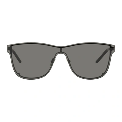Shop Saint Laurent Black Oversized Sl 51 Shield Sunglasses In 003 Black