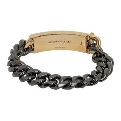 Shop Alexander Mcqueen Gunmetal & Gold Identity Chain Bracelet In 8670 Bras
