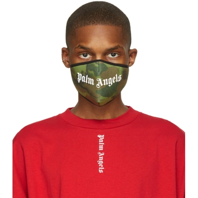 Shop Palm Angels Green Camo Logo Mask In Military Wh