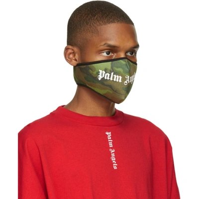 Shop Palm Angels Green Camo Logo Mask In Military Wh