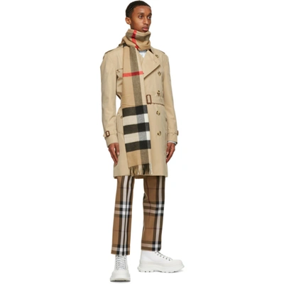 Shop Burberry Beige Cashmere Mega Check Scarf In Archive Bei