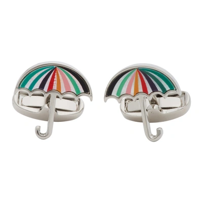 Shop Paul Smith Silver & Multicolor Umbrella Cufflinks In 96 Silver