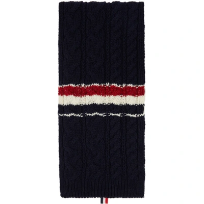 Shop Thom Browne Navy Aran Tweed Funmix Rwb Stripe Scarf In 415 - Navy