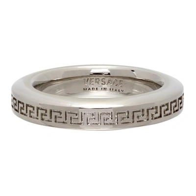 Shop Versace Silver Engraved Greca Ring In D00p Silver