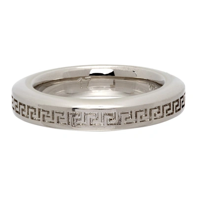 Shop Versace Silver Engraved Greca Ring In D00p Silver