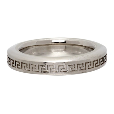 Shop Versace Silver Engraved Greca Ring In D00p Silver