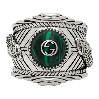 Shop Gucci Silver And Green  Garden Ring In 4401 Silver