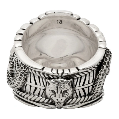 Shop Gucci Silver And Green  Garden Ring In 4401 Silver