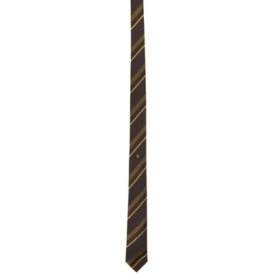 Shop Fendi Brown And Yellow Silk Stripe Tie In F0qd5 Brown