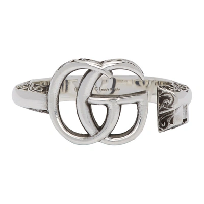 Shop Gucci Silver Double G Marmont Ring In 0701 Silver