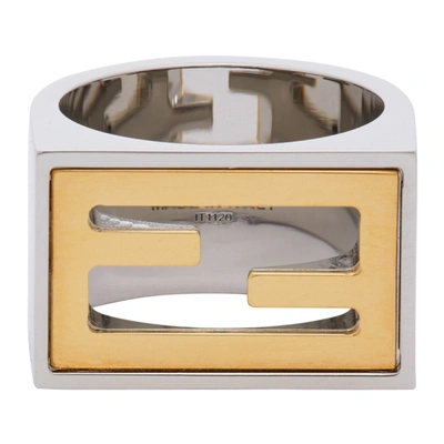Shop Fendi Silver & Gold 'forever ' Signet Ring In F0f0p Golds