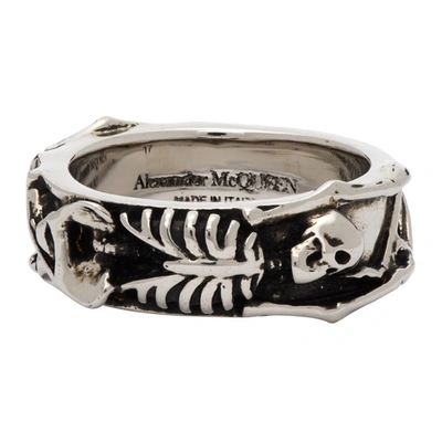 Shop Alexander Mcqueen Silver Dancing Skeleton Ring In 0446 Mcq0911sil.v.b