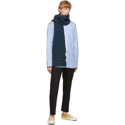 Shop Beams Reversible Wool Jacquard Stole Scarf In 79 Navy