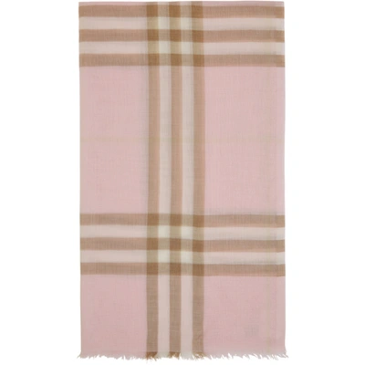 Shop Burberry Pink & Beige Gauze Giant Check Scarf In Alabaster