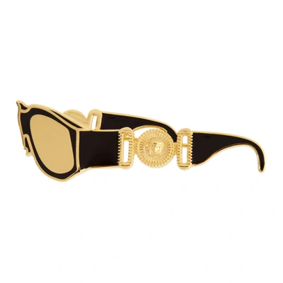 Shop Versace Black & Gold Sunglasses Brooch In D41oh Blkgl